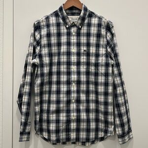 Lacoste Size M Navy Plaid Button Down NWOT